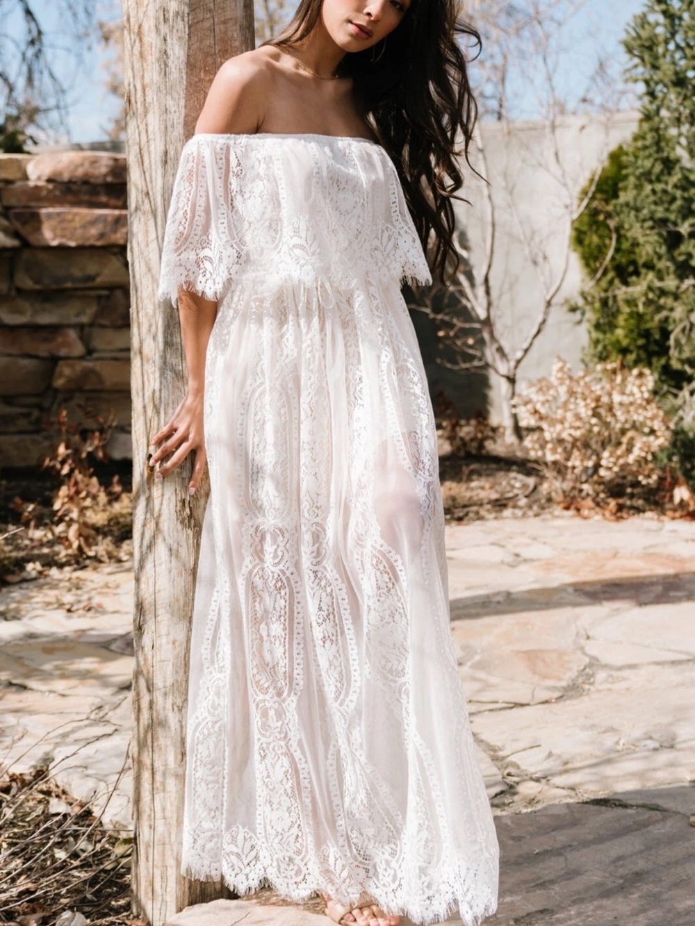 Baltic Born Caroline Cream Ivory Lace Off The Shoulder Maxi Dress Small $98 - Picture 5 of 16